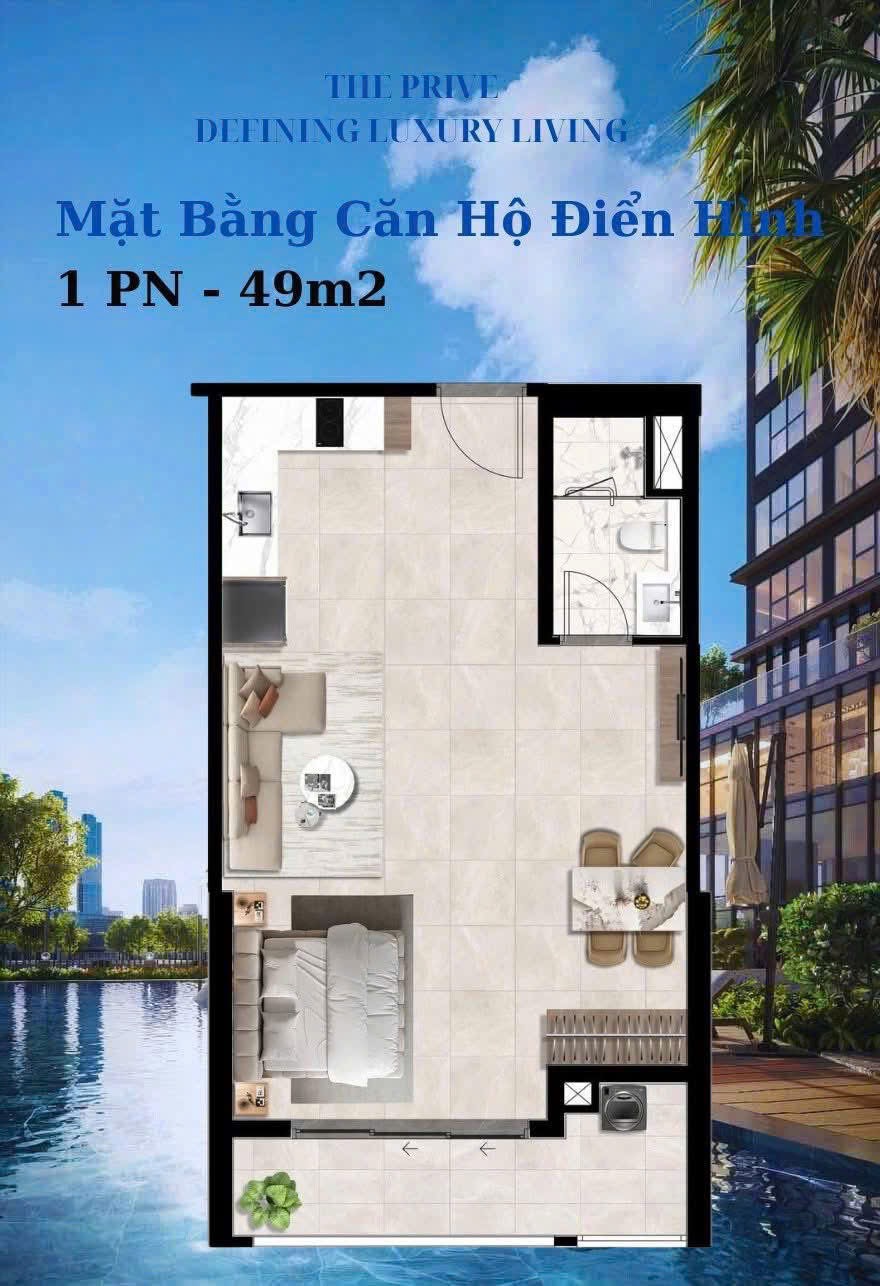 Thiêt kế căn hộ 1 phòng ngủ the prive, the prive, căn hộ the prive, căn hộ 1 phòng ngủ the prive,